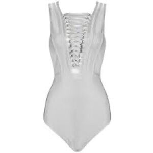 Gray Lace-Up Bodysuit